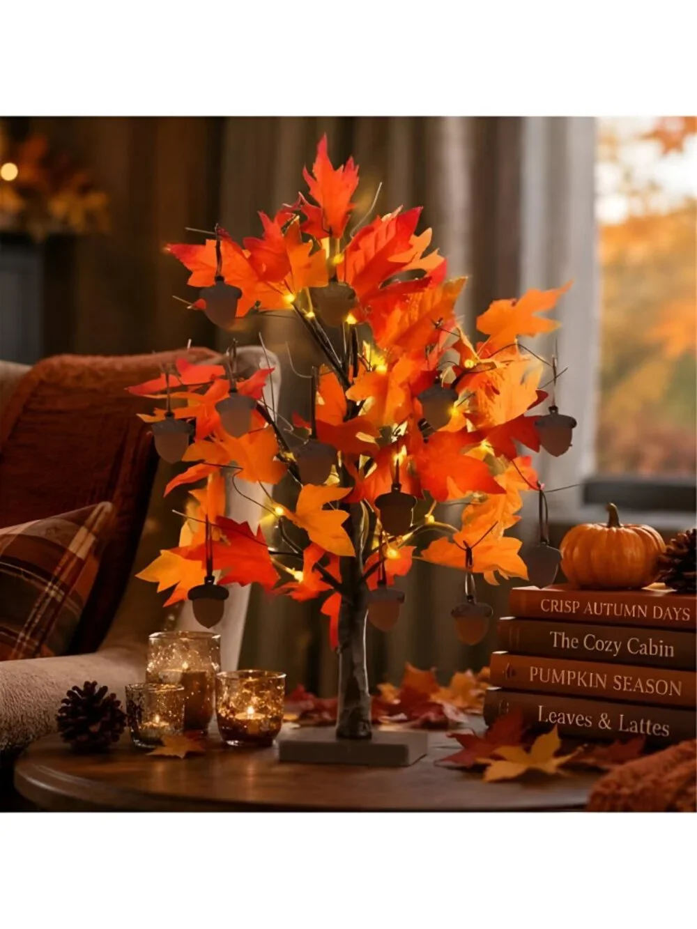 Fall Decorations for Home, Thanksgiving Decorations, 24”/2FT Lighted Fall Maple